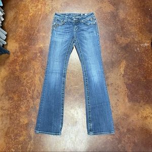 Miss Me bejeweled flap pocket boot cut jeans sz 28